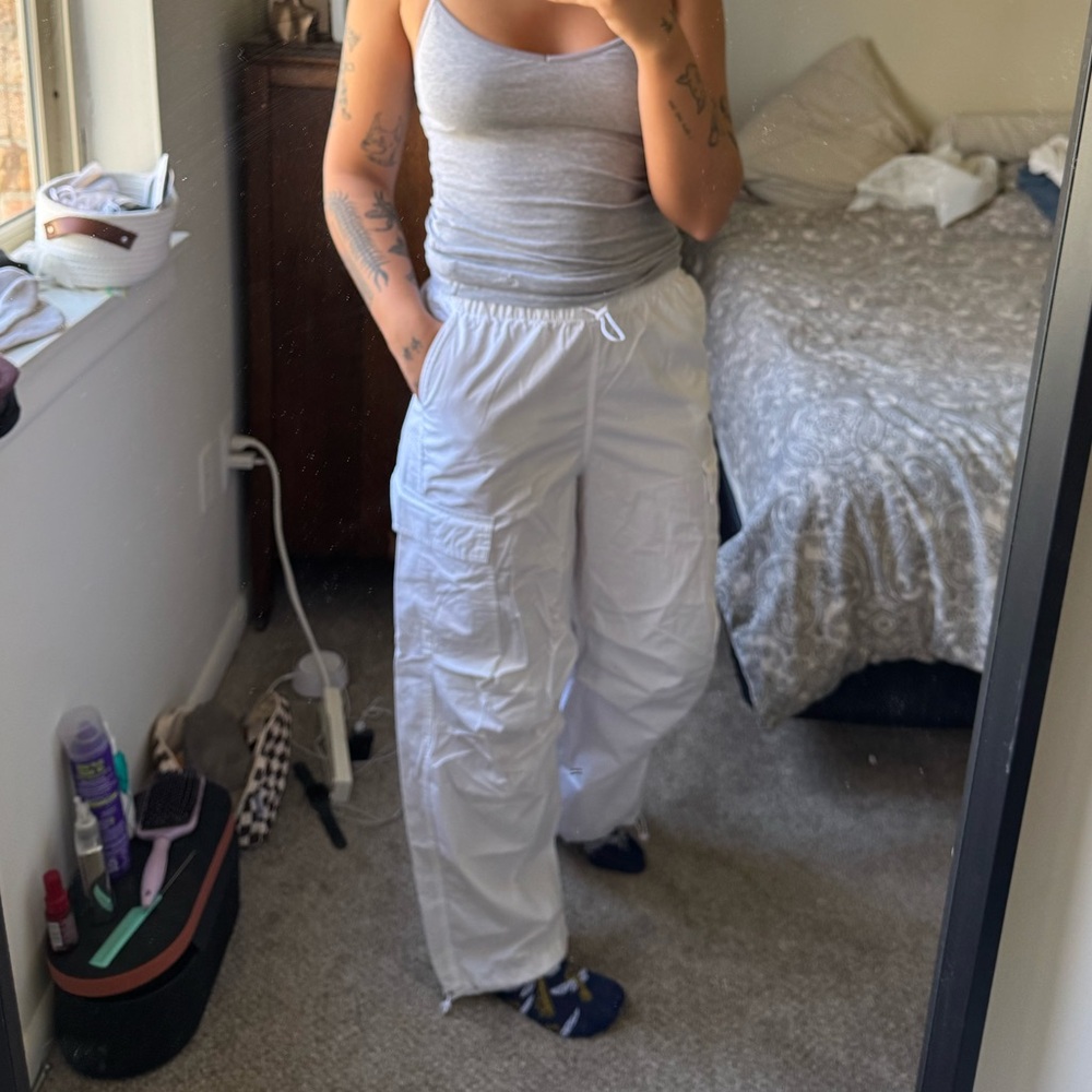 White parachute/jogger pants